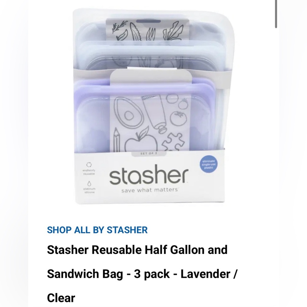 Stasher 3 Pack - 1 Half Gallon Bag, 2 Sandwich Bags